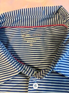 Michel Rouen Performance Polo Shirt Mens 2XL Navy/Light Blue Striped